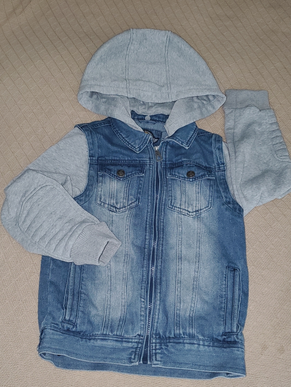 Urban Republic Blue Denim Jacket with Gray Hooded Sleeves